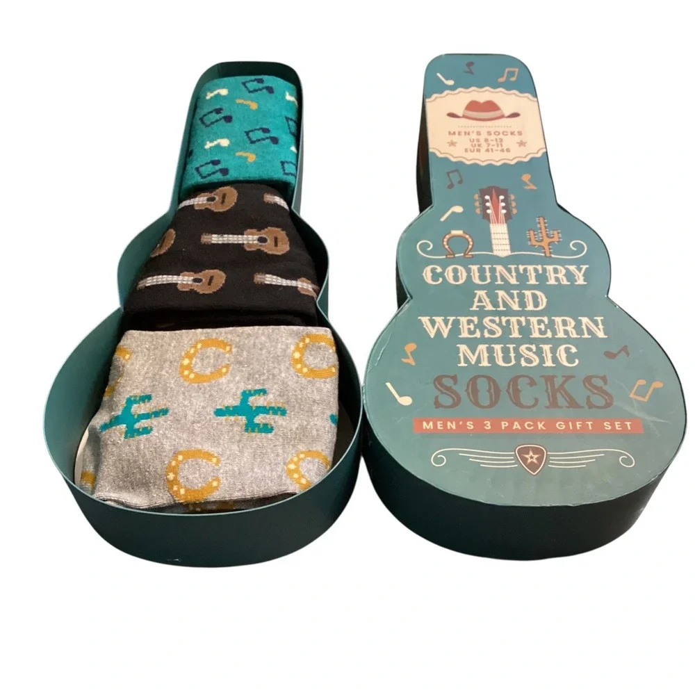 Orrsum Men's 3 Pack Country Western Music Socks Gift Set Guitar Box US 8-12 NWT